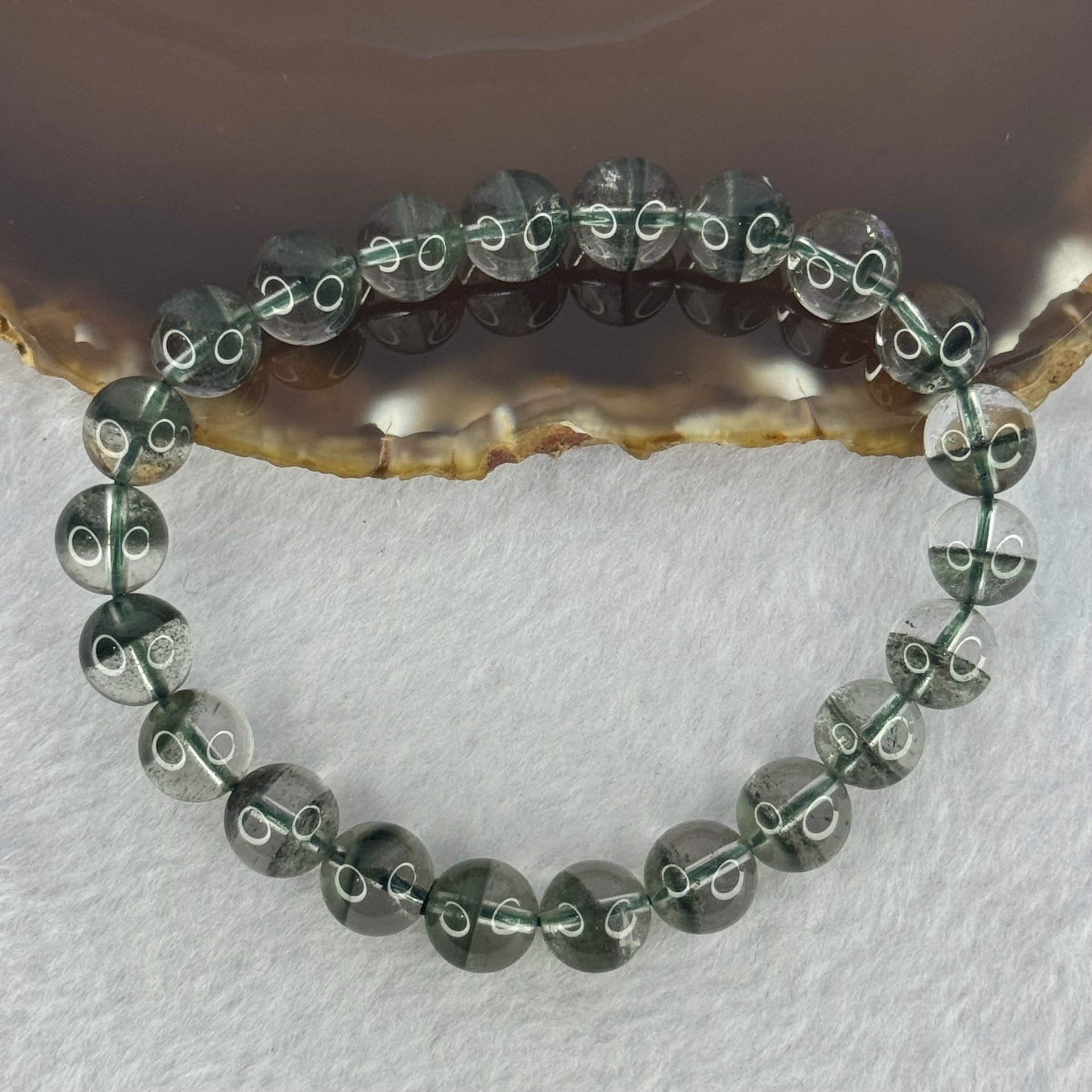 Very Good Grade Natural Green Phantom Quartz Beads Bracelet 23.14g 17cm 9.3mm 22 Beads - Huangs Jadeite and Jewelry Pte Ltd