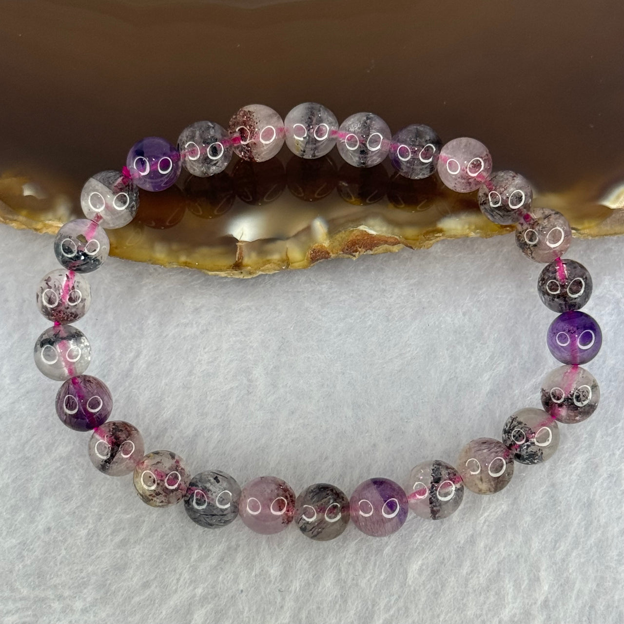 Natural Super 7 Beads Bracelet 10.42g 14cm 6.9mm 26 Beads - Huangs Jadeite and Jewelry Pte Ltd