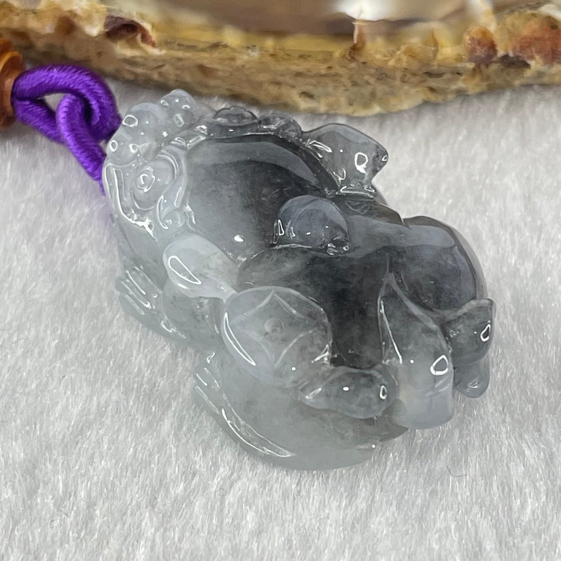 Type A Highly Translucent Wuji Grey Black Jadeite Beads Male Pixiu Charm 15.60g 15.60g 32.2 by 20.8 by 12.3mm - Huangs Jadeite and Jewelry Pte Ltd