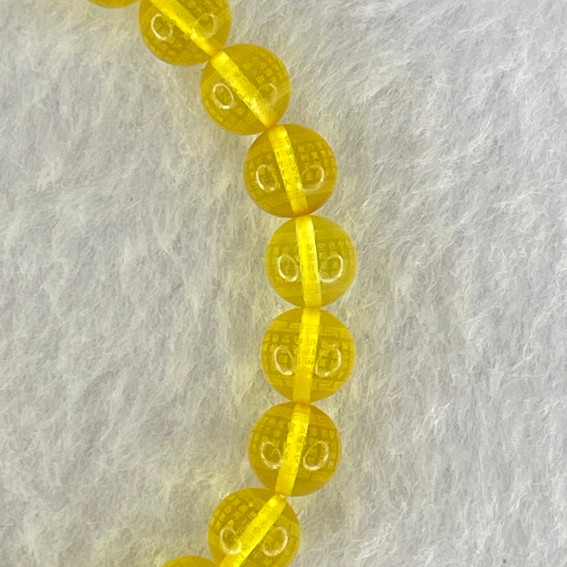 Natural Yellow Amber Beads with Inscription Bracelet 4.38g 15.5cm 6.7mm 28 Beads - Huangs Jadeite and Jewelry Pte Ltd