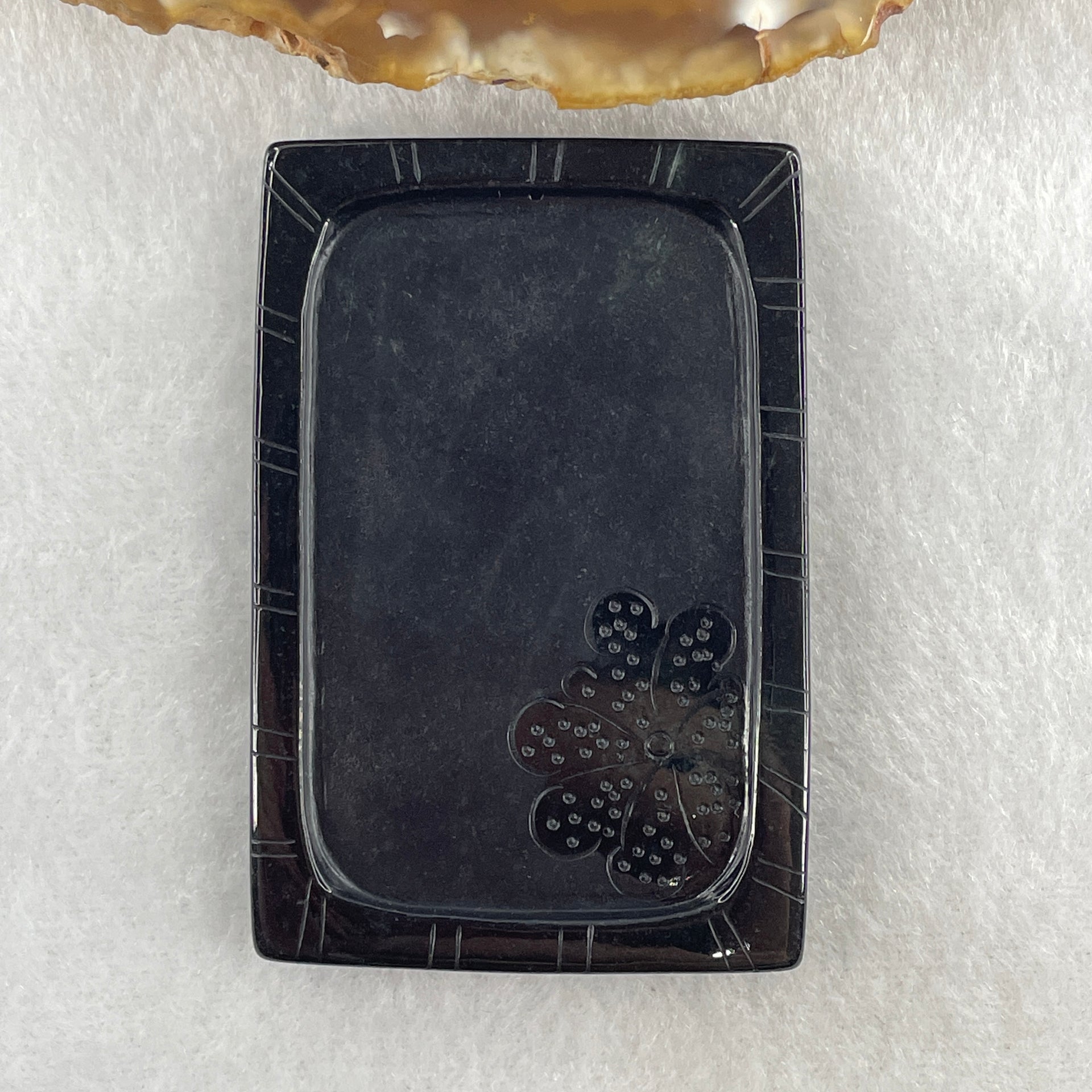 Type A Opaque to Partial Translucent Black Omphacite Jadeite Guan Gong with Dragon Pendant 33.76g 61.3 by 41.6 by 7.2mm - Huangs Jadeite and Jewelry Pte Ltd