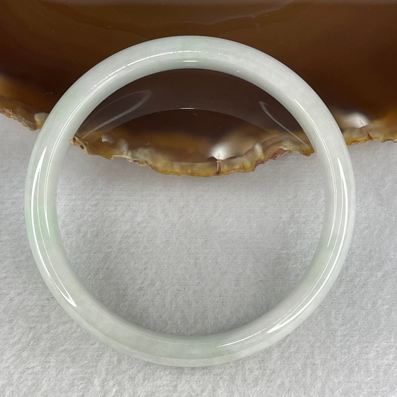 59.7mm Genuine Type A Jadeite Bangle - Large Size Faint Green Lavender Natural Jadeite Jewelry - 44.91g Wide Untreated Jade Bracelet for Women 12.4x7.4mm Wide (Slight Internal Lines)
