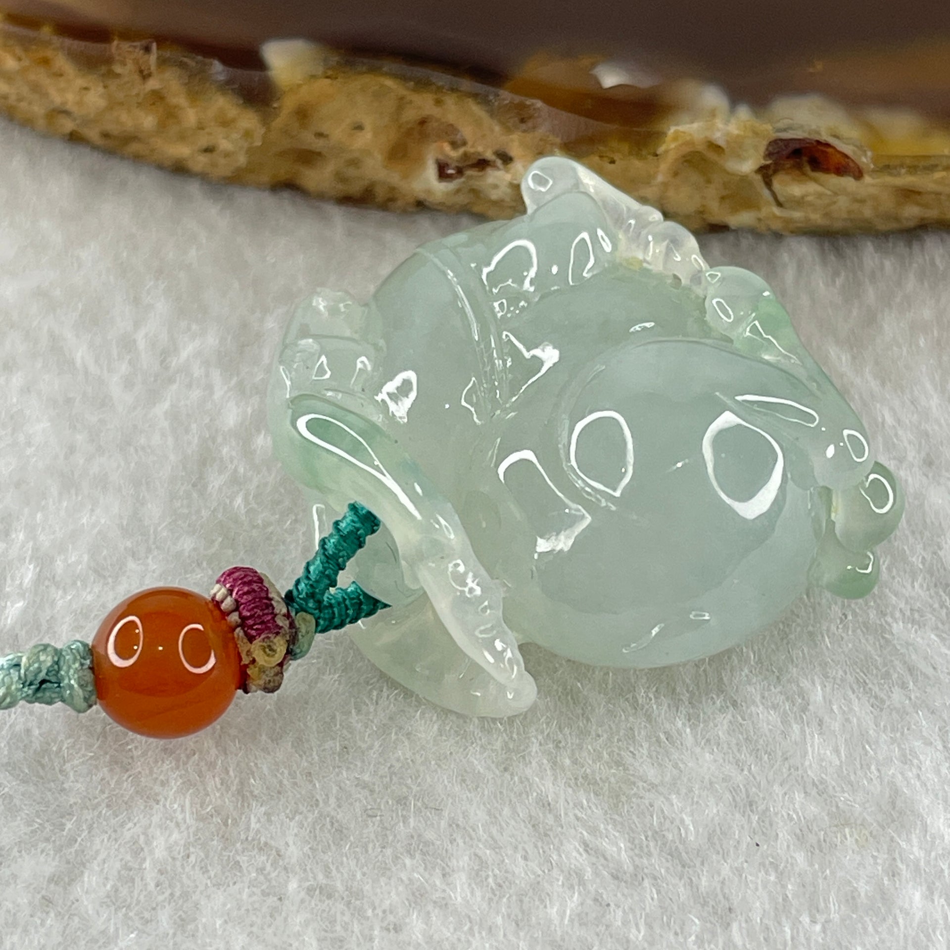 Type A Semi Icy Light Green with Green Spots Deer Pendant 21.16g 22.9 by 26.7 by 14.0mm - Huangs Jadeite and Jewelry Pte Ltd