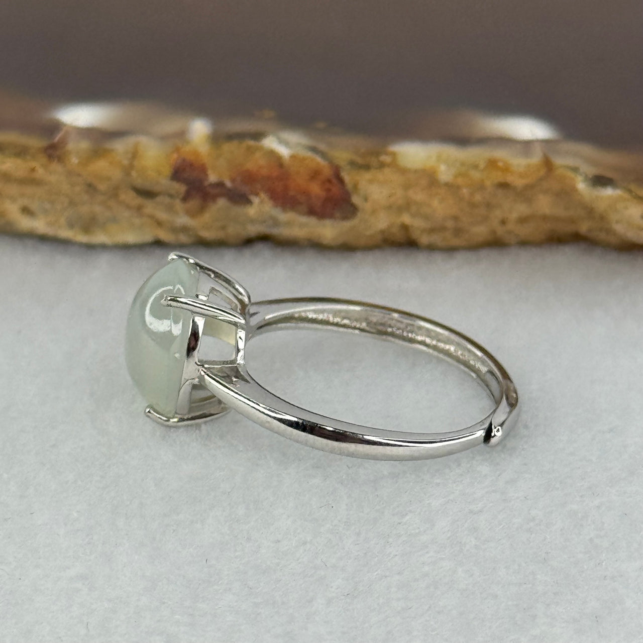 Type A Icy Near Colourless Cabochon in S925 Sliver Ring (Adjustable Size) 2.60g 11.4 by 9.2 by 5.0mm - Huangs Jadeite and Jewelry Pte Ltd