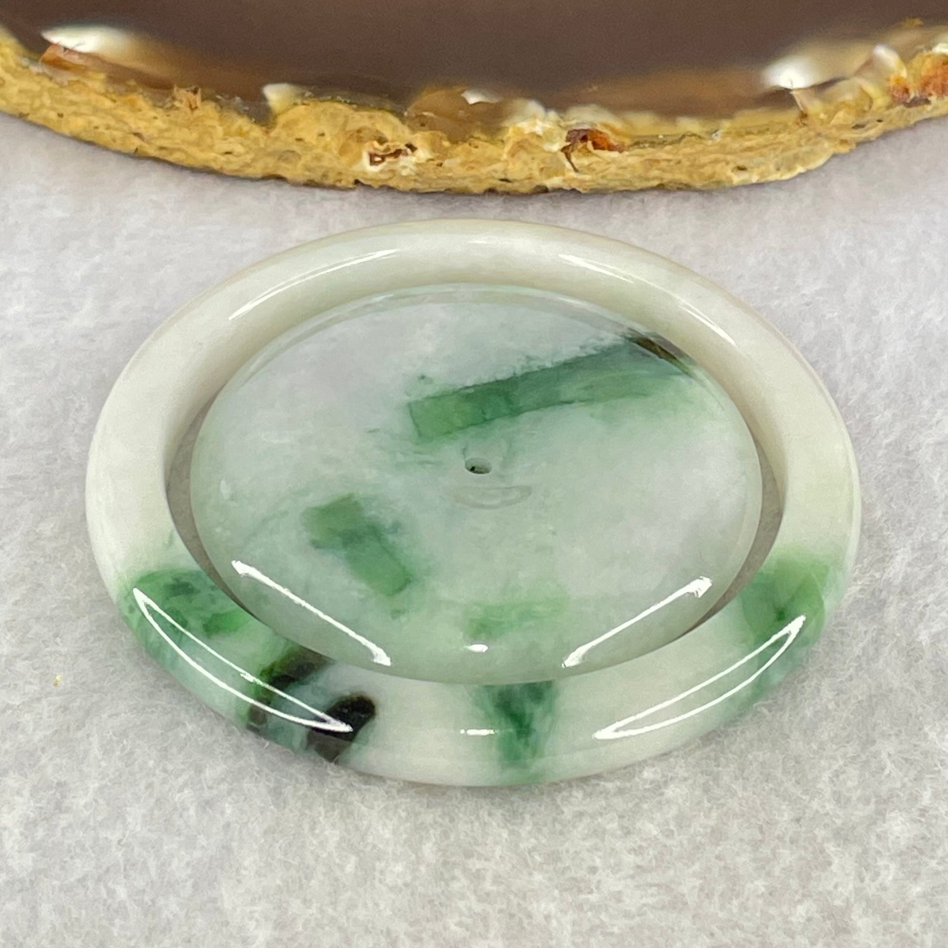 Type A Green Lavender with Green Piao Hua Baby Jadeite Bangle Inner Diameter 45.8mm and Ping An Kou Donut Set 44.52g 6.5 by 6.0mm 42.6 by 8.1mm - Huangs Jadeite and Jewelry Pte Ltd