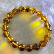 Natural Brownish Yellow Flower Amber Beads Bracelet 12.88g 17.5cm 10.8mm 19 Beads - Huangs Jadeite and Jewelry Pte Ltd