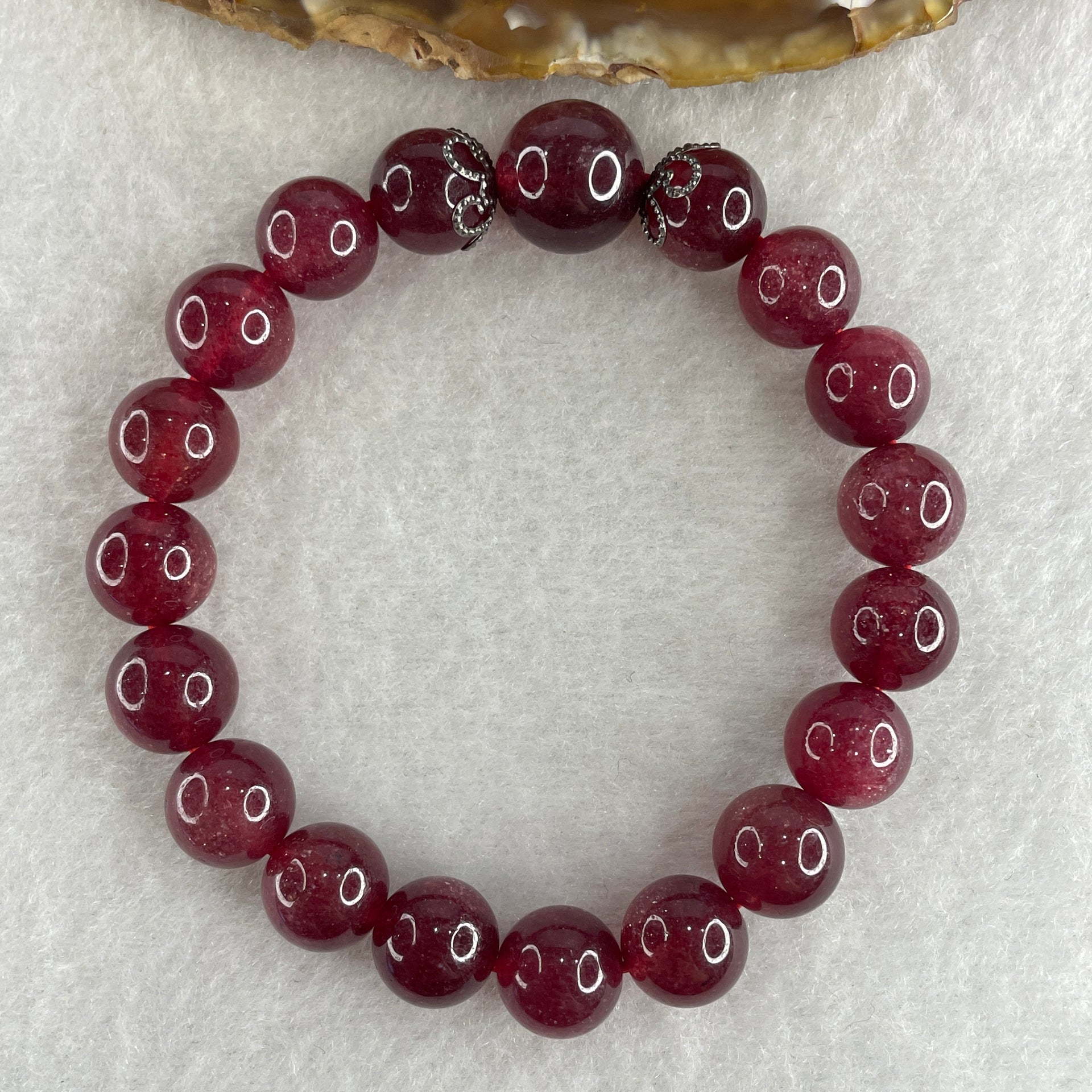 Natural Strawberry Quartz Beads Bracelet 27.62g 15.5cm 10.1mm 18 Beads - 12.3mm 1 Bead - Huangs Jadeite and Jewelry Pte Ltd