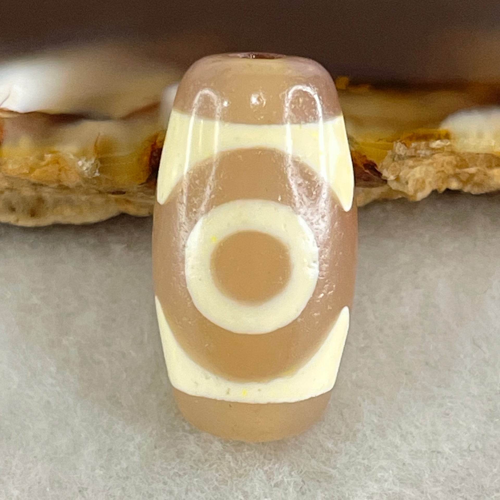 Natural Powerful Tibetan Old Oily Agate 3 Eyes Dzi Bead Heavenly Master (Tian Zhu) 三眼天诛 3.36g 19.9 by 10.6mm - Huangs Jadeite and Jewelry Pte Ltd