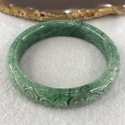 Natural Type Green Jadeite Prosperity Flowers Bangle 46.28g Inner Diameter 55.6mm 12.1 by 8.2mm (External Line) - Huangs Jadeite and Jewelry Pte Ltd