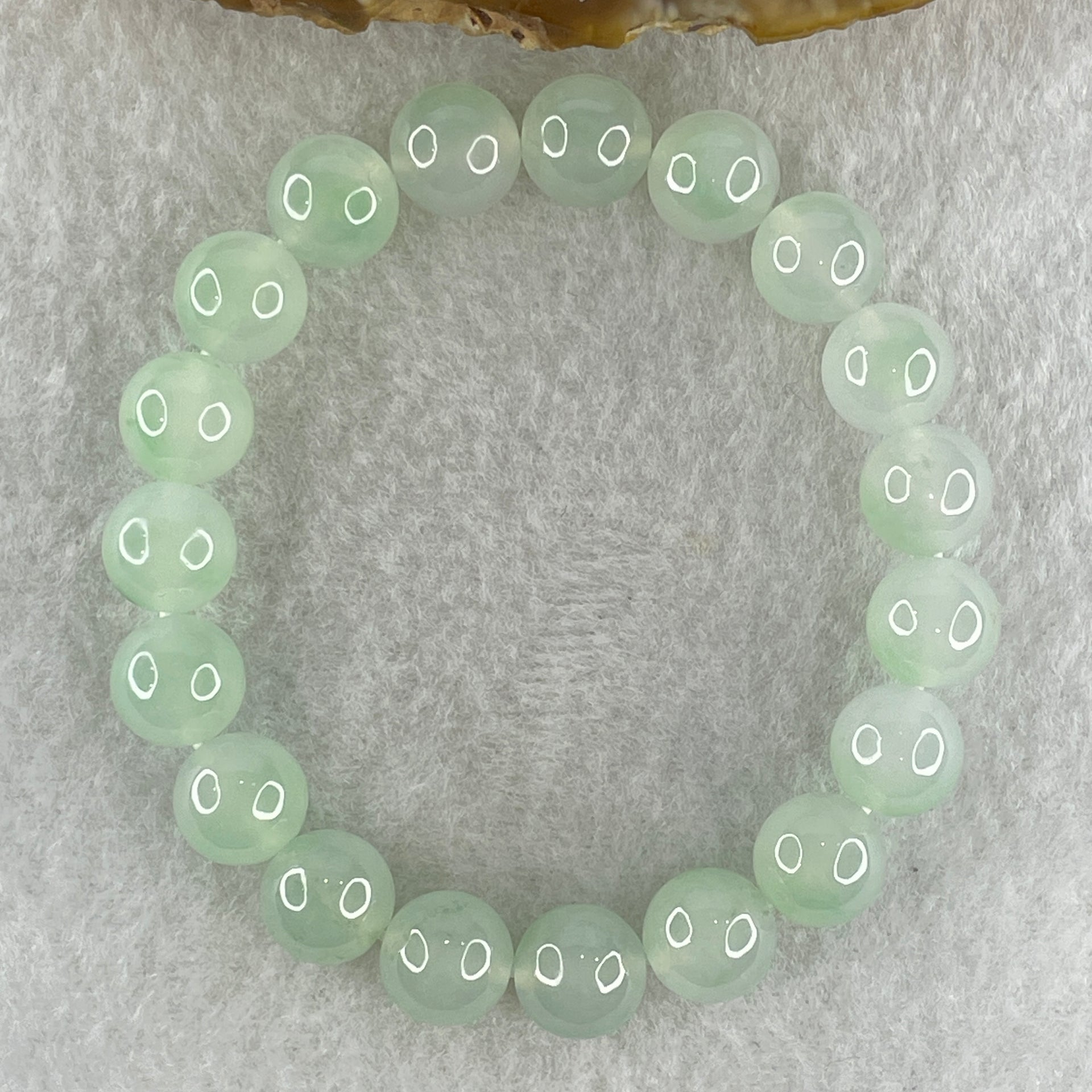 Type A Natural Jelly Semi Icy Light Green with Blueish Green Piao Hua Jadeite Beads Bracelet 32.64g 15cm 10.0mm 19 beads - Huangs Jadeite and Jewelry Pte Ltd