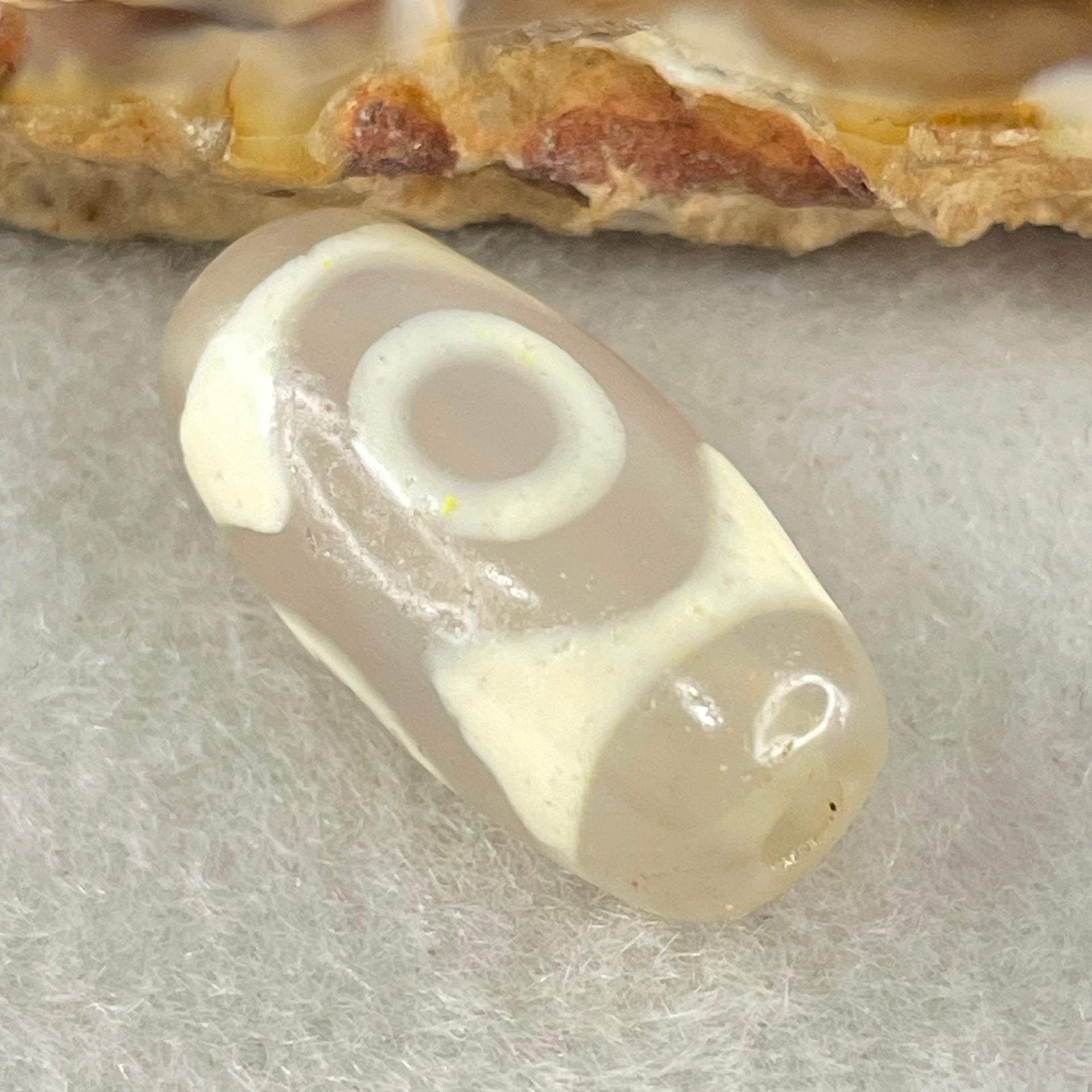 Natural Powerful Tibetan Old Oily Agate 3 Eyes Dzi Bead Heavenly Master (Tian Zhu) 三眼天诛 3.04g 20.0 by 10.2mm - Huangs Jadeite and Jewelry Pte Ltd