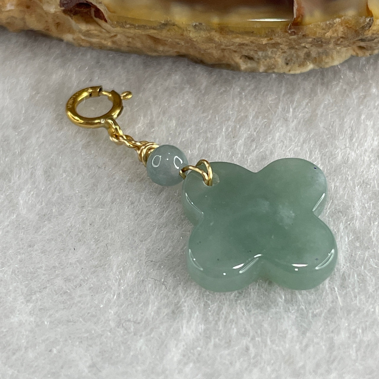Natural Type A Green Jadeite4 Leaf Clover Charm 1.17g 14.0 by 14.4 by 2.6mm