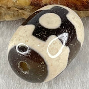 Natural Powerful Tibetan Old Oily Dark Brown With White Agate 3 Eyes Dzi Bead Heavenly Master (Tian Zhu) 三眼天诛 4.66g 17.8 by 12.9mm - Huangs Jadeite and Jewelry Pte Ltd