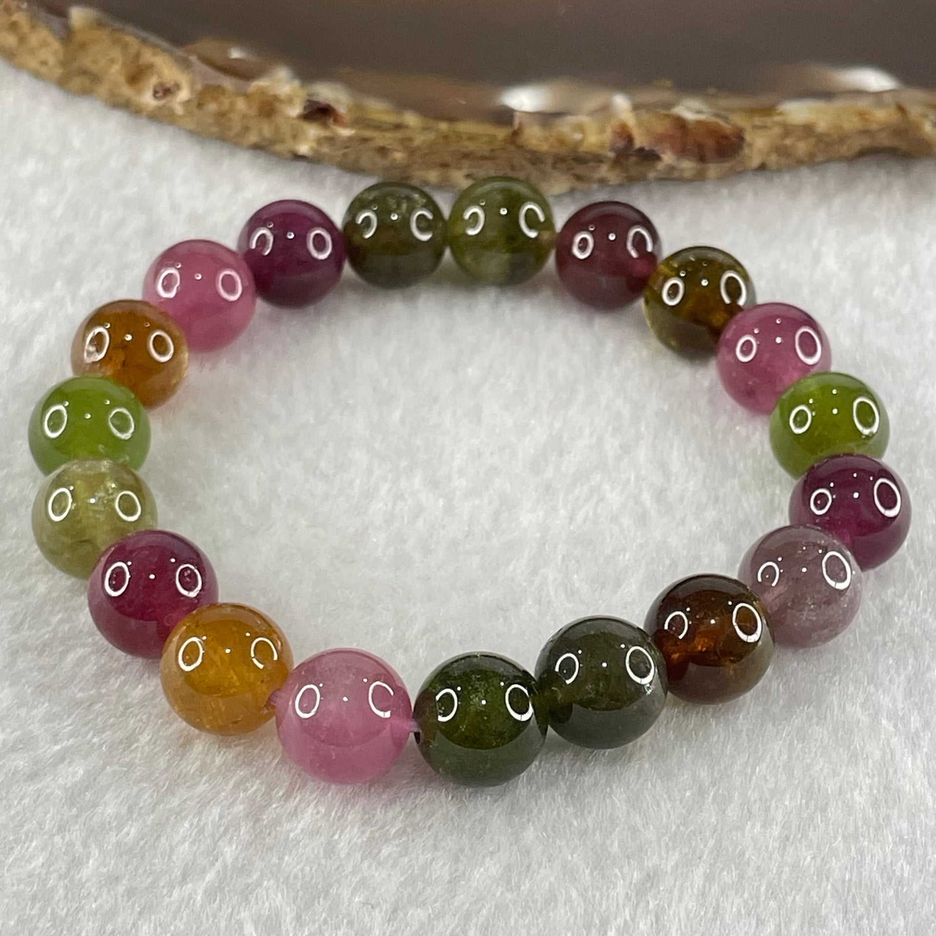 Good Grade Natural Tourmaline Crystal Bracelet 电气石 27.84g 15.5cm 9.8mm 19 Beads - Huangs Jadeite and Jewelry Pte Ltd