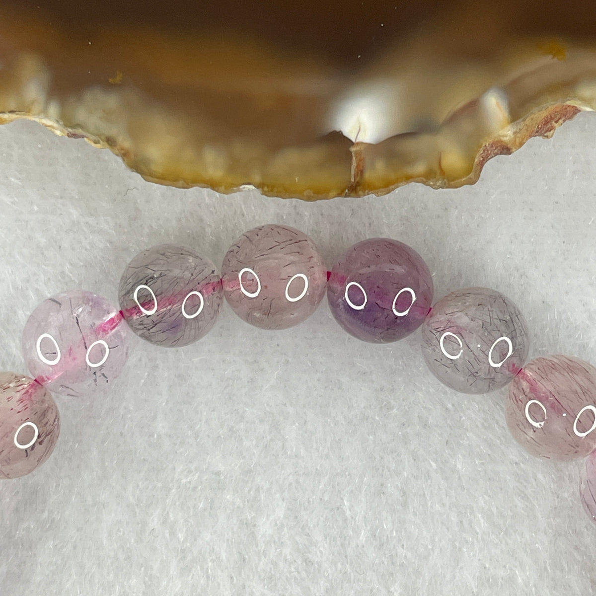 Certified Above-Average Grade Natural Super 7 Crystal Beads Bracelet | High-Density Petite Stackable Strand | Authentic Sacred Seven Multi-Mineral Inclusions Quartz Spiritual Catalyst & Auric Shield Bracelet (14.82g | 15.5cm Length | 7.6mm | 25 Beads)