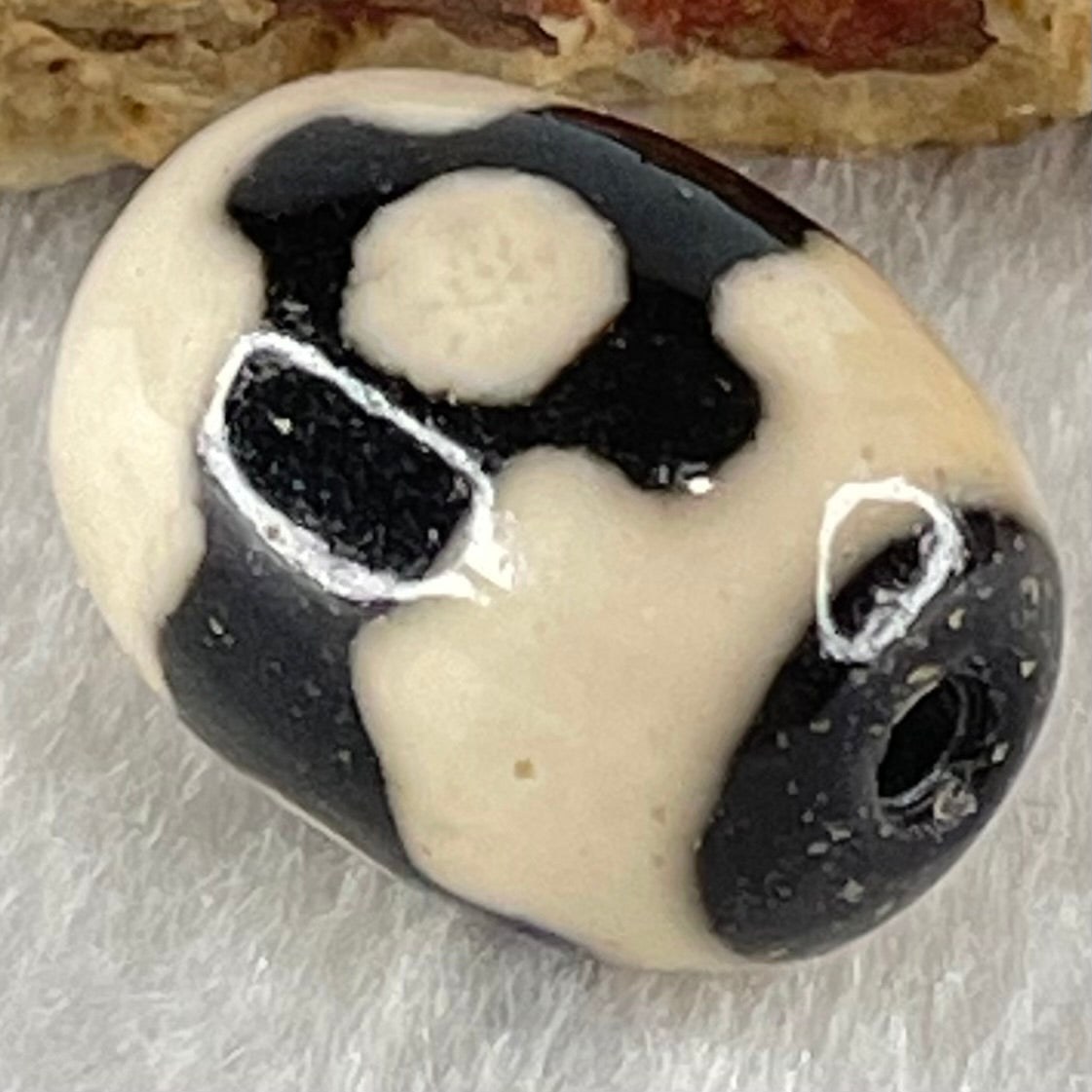 Natural Powerful Tibetan Old Oily Dark Brown With White Agate 3 Eyes Dzi Bead Heavenly Master (Tian Zhu) 三眼天诛 4.37g 17.4 by 12.9mm - Huangs Jadeite and Jewelry Pte Ltd