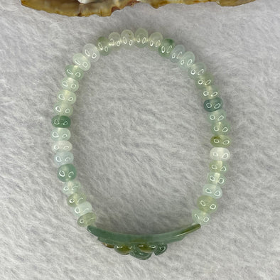 Type A Icy Blueish Green Yellow Jadeite Flower Bracelet 13.69g 32.2 by 73.4 by 7.6 mm 5.9mm 36 Beads - Huangs Jadeite and Jewelry Pte Ltd