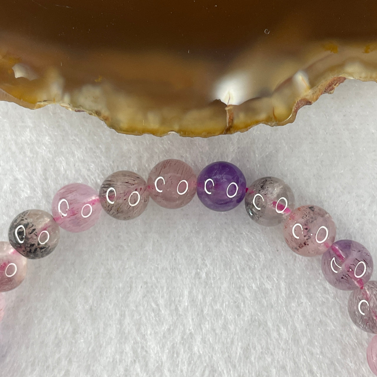 Certified Above-Average Grade Natural Super 7 Crystal Beads Bracelet | Fluid High-Clarity Petite Strand | Authentic Sacred Seven Multi-Mineral Inclusions Quartz Spiritual Catalyst & Auric Shield Bracelet (12.28g | 16.5cm Length | 6.8mm | 29 Beads)