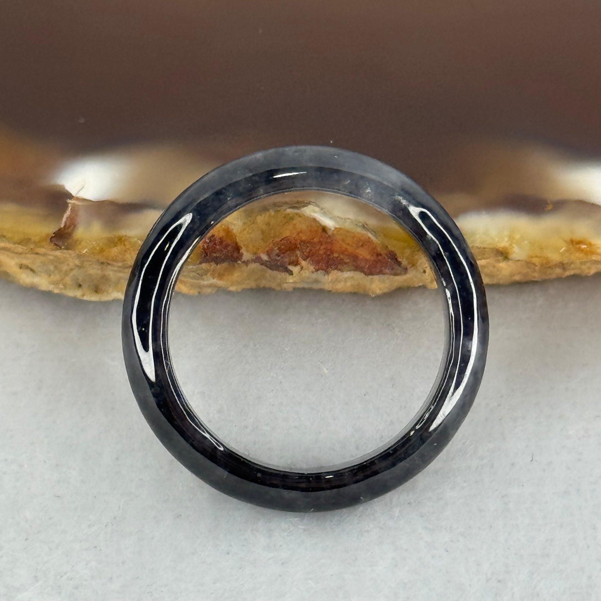 Type A Icy Wuji Black Grey Jadeite Ring 2.22g 4.7 by 3.1mm US6.7 HK14.5 (Very Slight Internal Lines) - Huangs Jadeite and Jewelry Pte Ltd