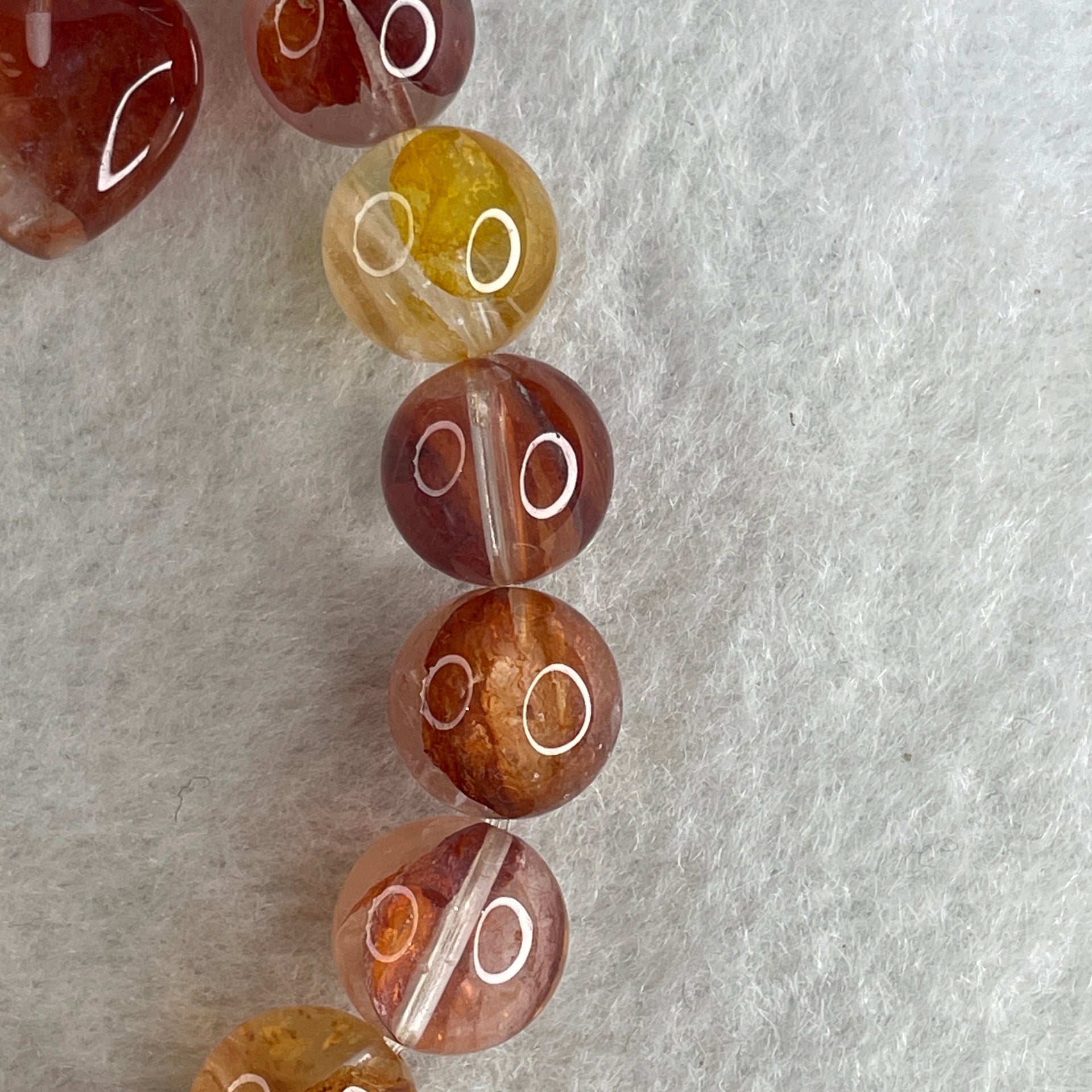 Good Grade Natural Red with Orange Ferruginous Quartz Beads with Heart Shape and Rabbit Charm Bracelet 31.41g 15.5cm 10.2mm 19 Beads - Huangs Jadeite and Jewelry Pte Ltd