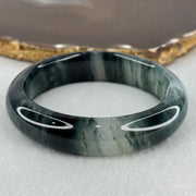 Transparent Colourless with Dark Greenish Black Piao Hua Sodium Feldspar Jade Bangle 水沫玉手镯 Internal Diameter 58.1mm 59.21g 15.6 by 9.0mm - Huangs Jadeite and Jewelry Pte Ltd