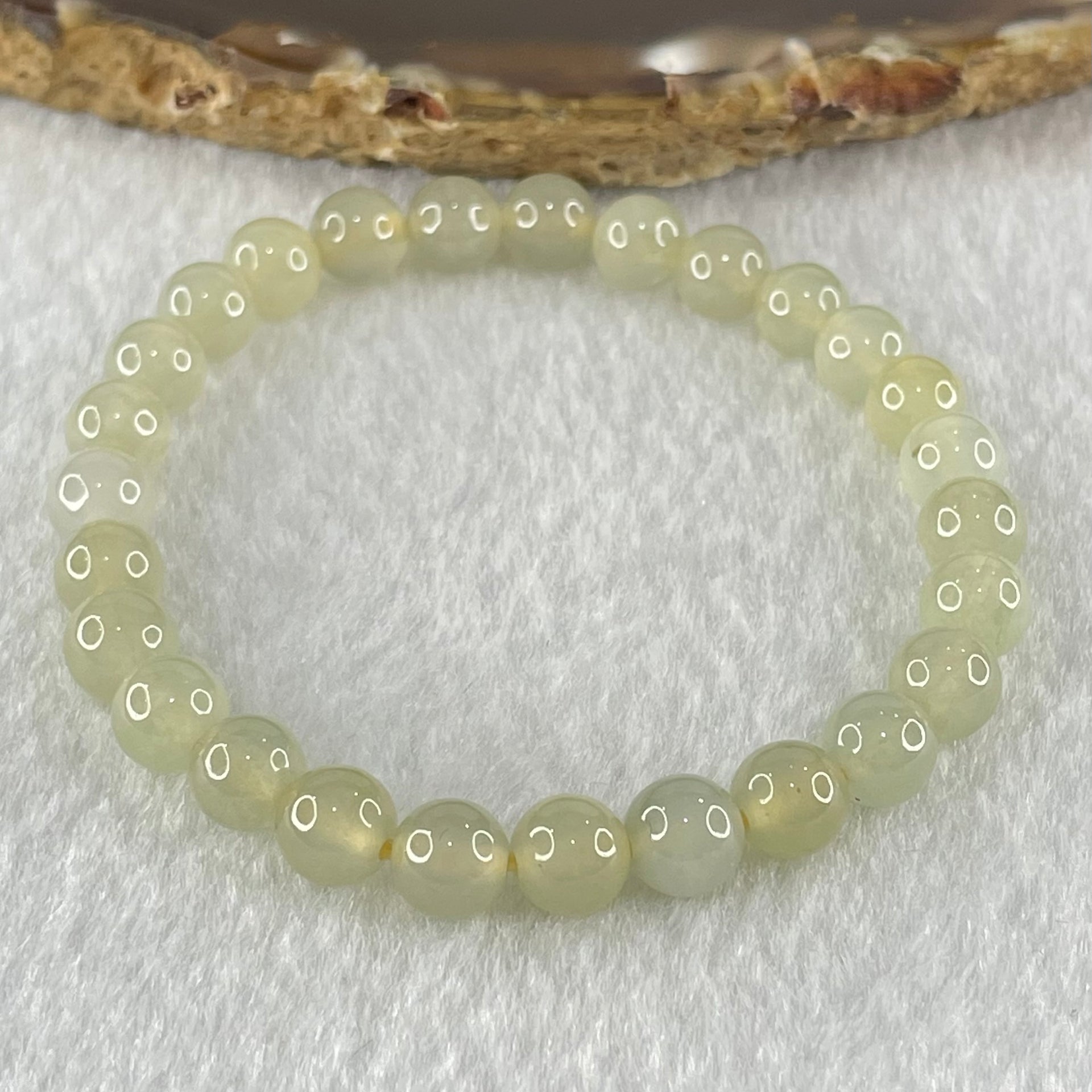 Type A Semi Icy Light Yellowish Blueish Green Jadeite Beads Bracelet 13.73g 14.5cm 6.8mm 27 Beads - Huangs Jadeite and Jewelry Pte Ltd