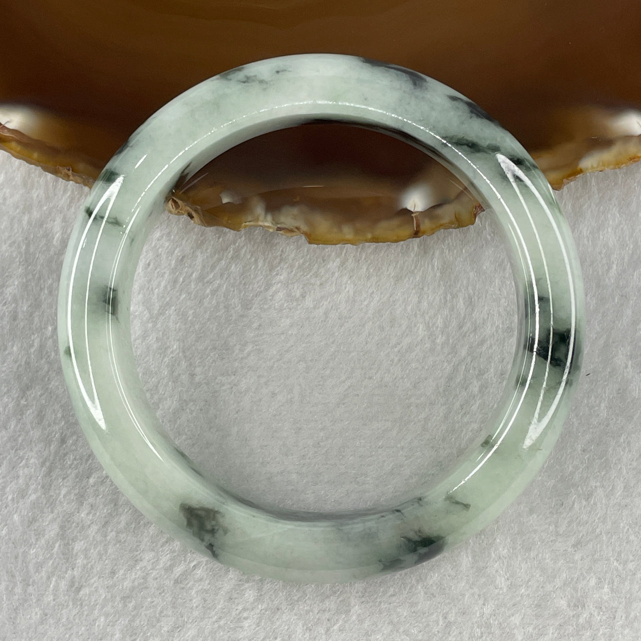 Certified Natural Type A Light Green with Dark Green Patches Jadeite Bangle 54.34g Inner Diameter 53.7mm Thickness 12.6 by 8.7mm (Close to Perfect)