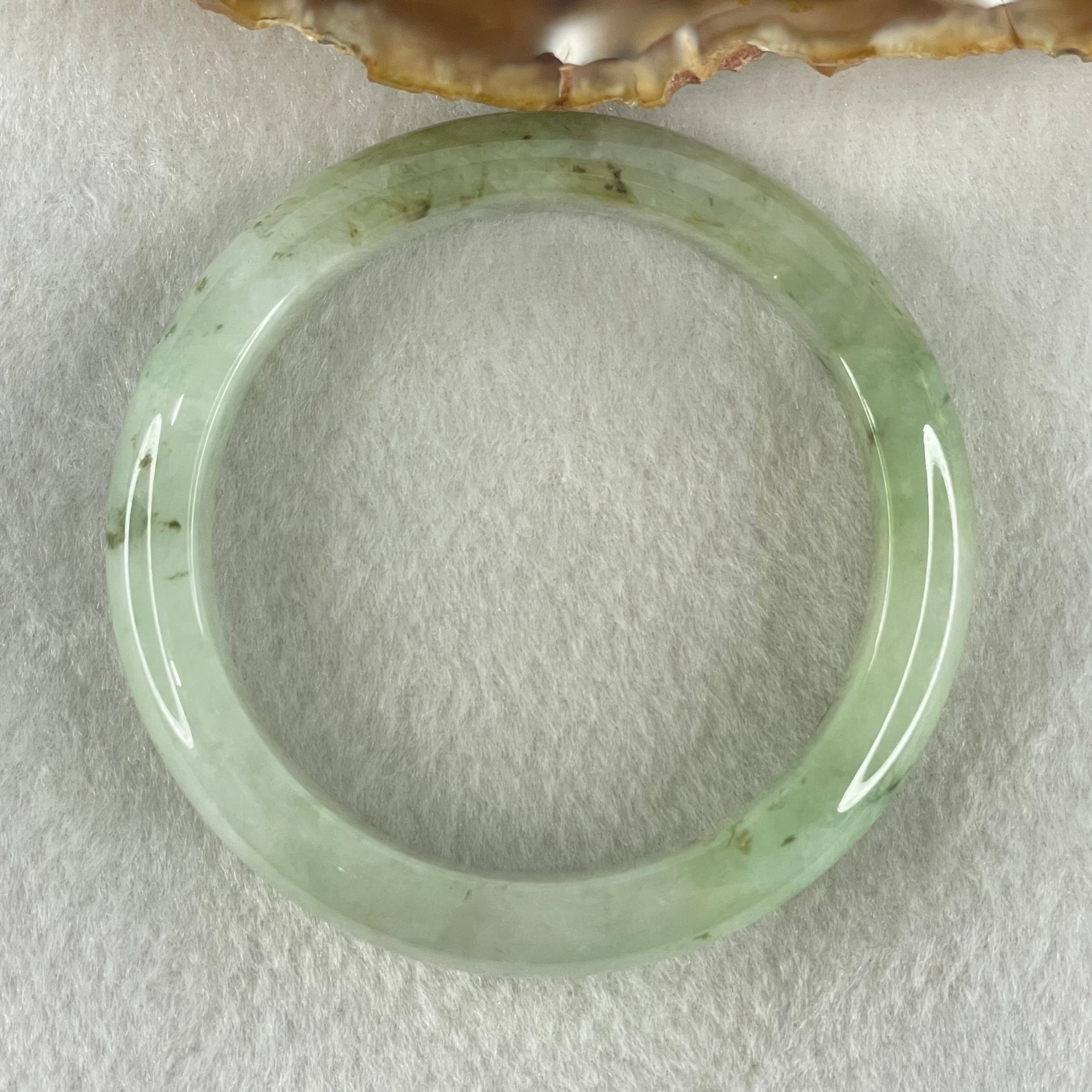 Type A Light Green with Green Patches Jadeite Bangle 43.14g Inner Diameter 53.2mm 10.6 by 8.0mm (Slight Internal Lines) - Huangs Jadeite and Jewelry Pte Ltd
