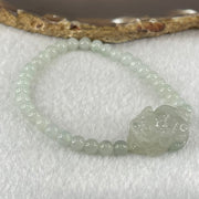 Special Type A Semi Icy Light Blueish Green Jadeite with Male Pixiu Charm Bracelet 5.61g 16cm 5.4mm 32 Beads 22.4 by 11.4 by 11.8mm 1pcs - Huangs Jadeite and Jewelry Pte Ltd