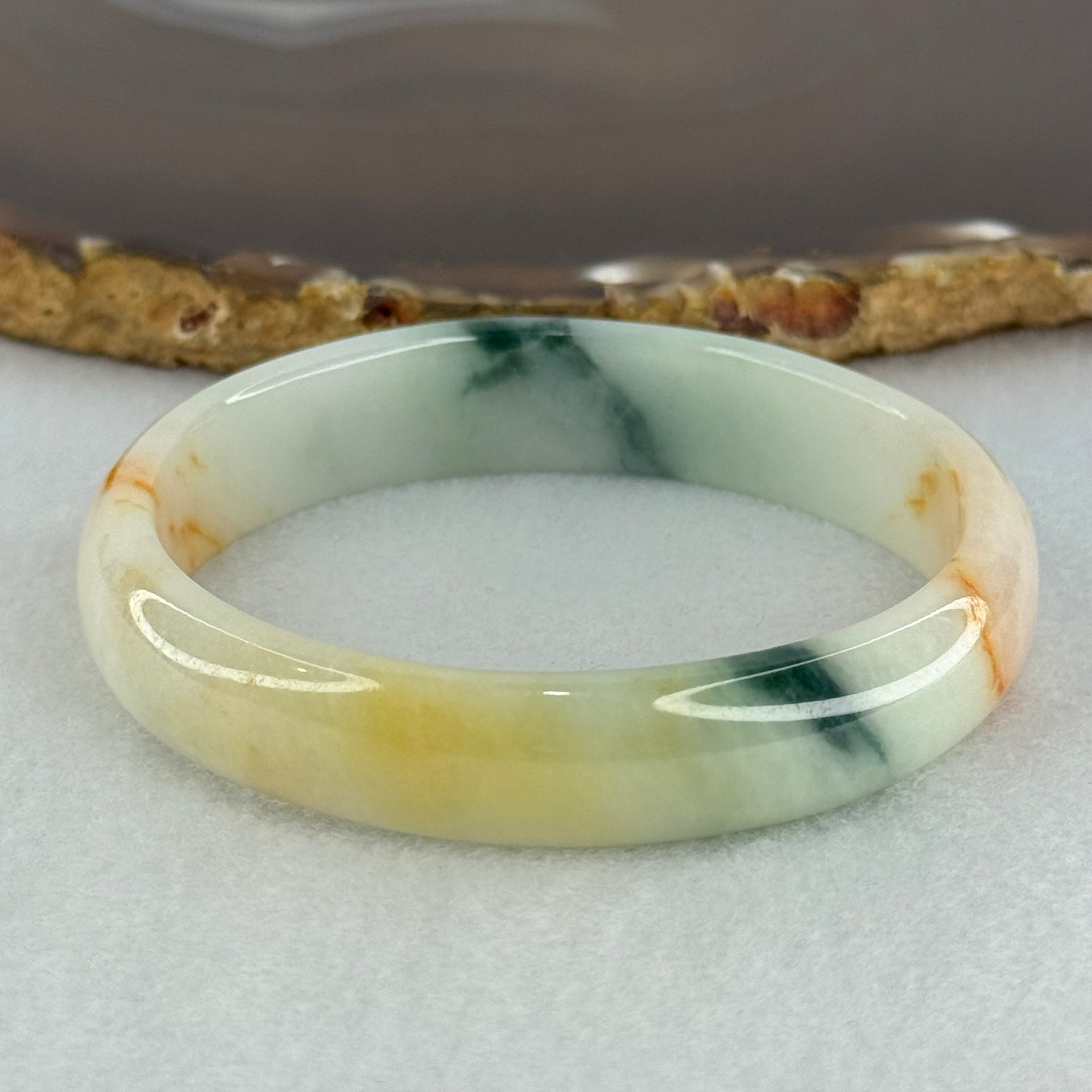 Type A Light Green with Blueish Green and Yellow Jadeite Oval Bangle Internal Diameter 55.8mm 36.00g 12.4 by 5.7mm (Slight Difference External Line) - Huangs Jadeite and Jewelry Pte Ltd