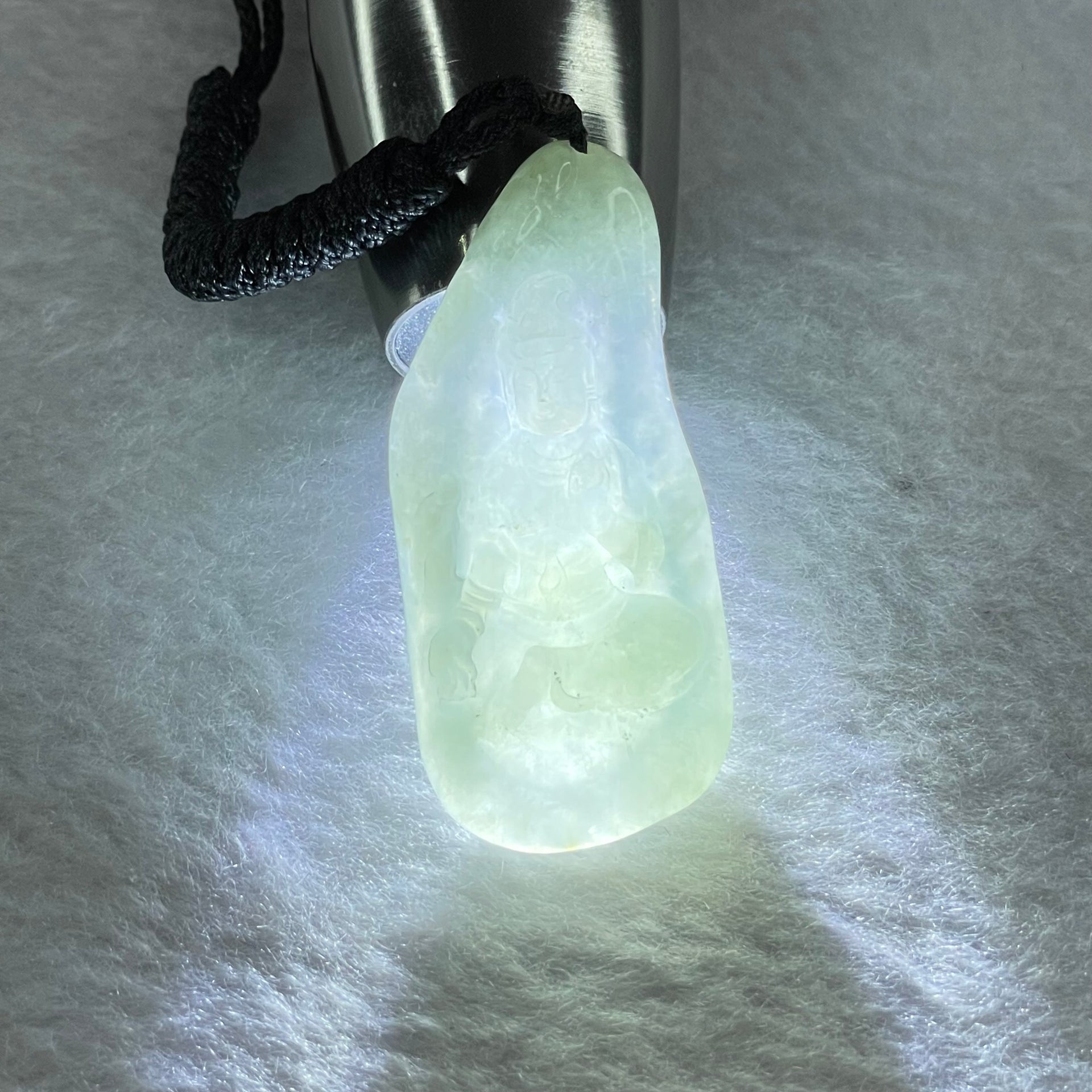 Type A Semi Icy Green Jadeite Guan Yin Pendent 11.98g 48.0 by 21.3 by 5.4mm - Huangs Jadeite and Jewelry Pte Ltd