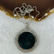Type A Dark Blueish Green Jadeite Guan Yin 37.3 by 2.0mm with Crystals Pendant in S925 Sliver Necklace 15.30g - Huangs Jadeite and Jewelry Pte Ltd