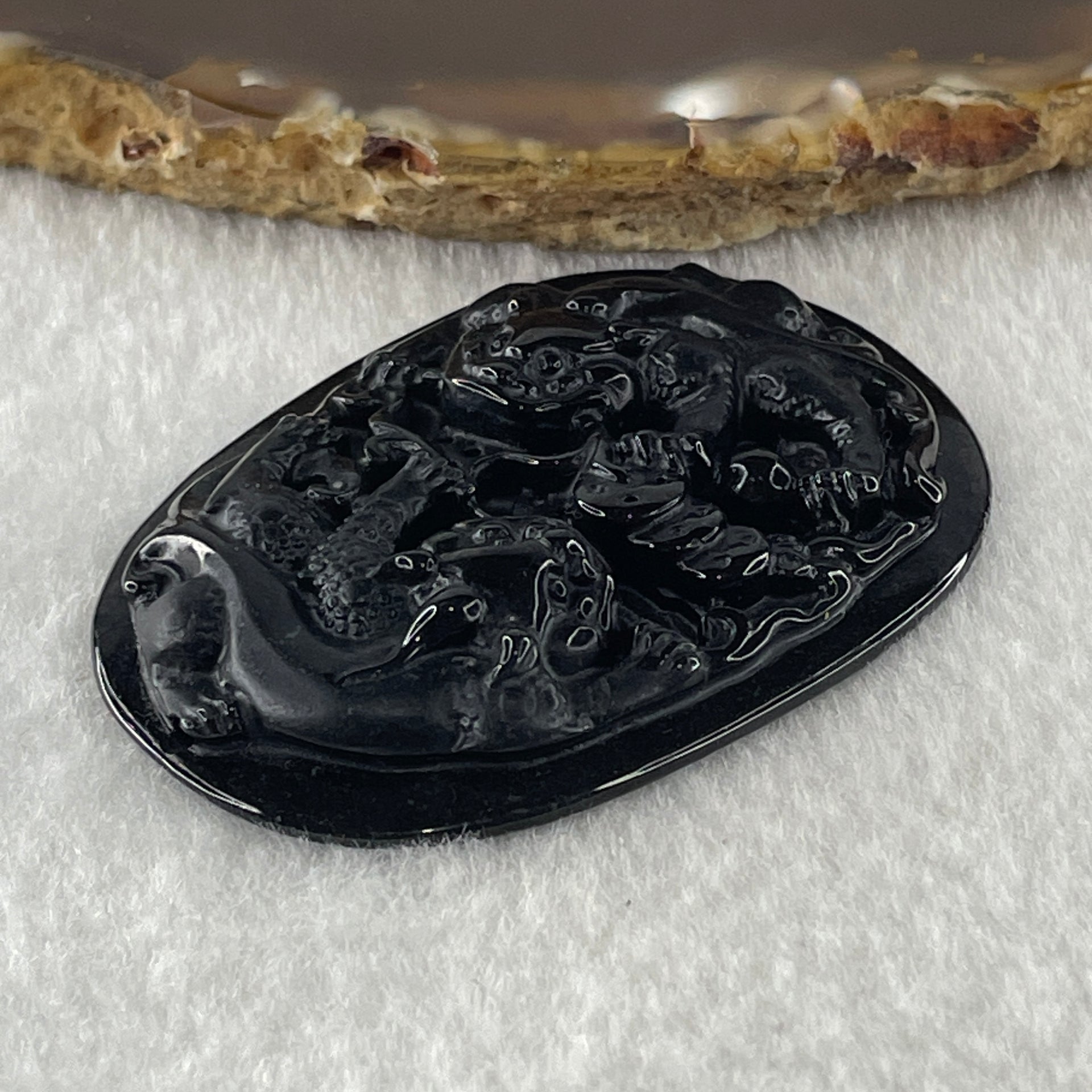 Type A Opaque to Partial Translucent Black Omphacite Jadeite Pixiu Pair with Coins Pendant 19.06g 53.4 by 38.5 by 7.6mm - Huangs Jadeite and Jewelry Pte Ltd