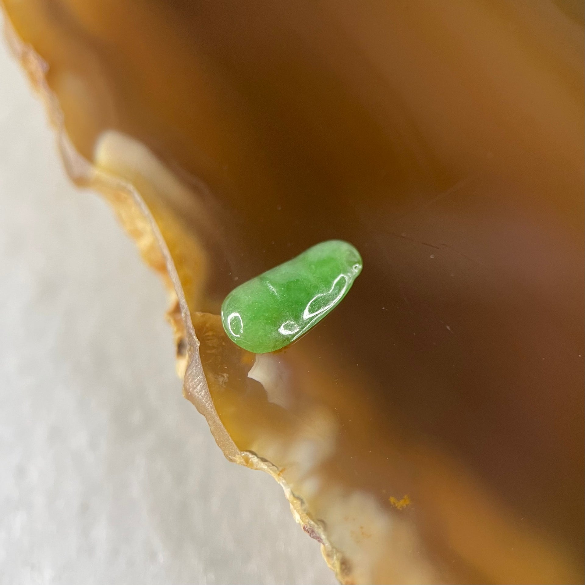 Type A Old Mine Full Green Jadeite Peapod Charm Stone For Setting 0.12g 8.5 by 4.4 by 1.4mm - Huangs Jadeite and Jewelry Pte Ltd