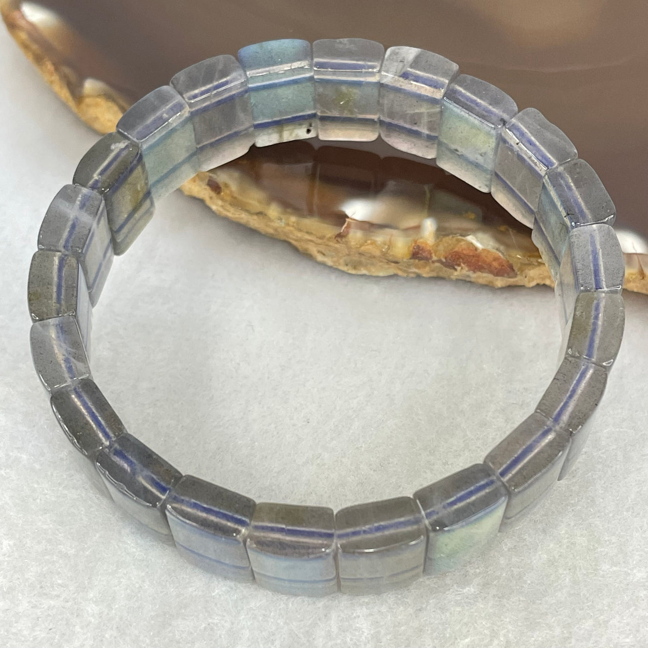 Good Grade Natural Labradorite Shou Pai Bracelet 32.387g 13.4 by 9.0mm 22 pcs - Huangs Jadeite and Jewelry Pte Ltd