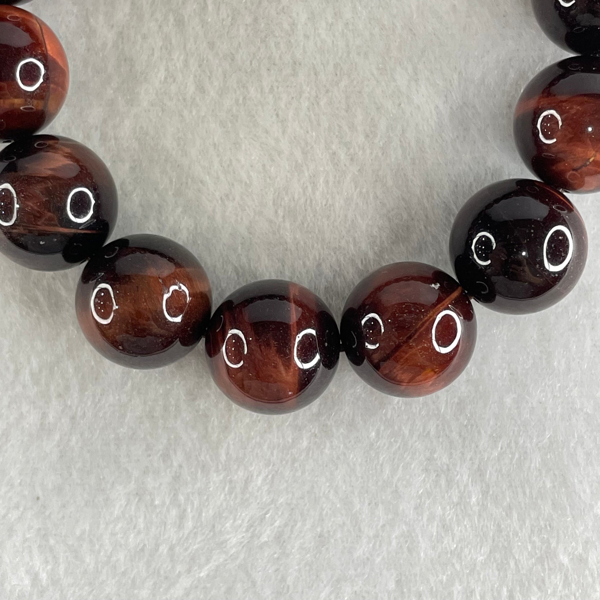 Natural Red Tiger's Eye Quartz Beads Bracelet 59.13g 16.5cm 14.2mm 15 Beads - Huangs Jadeite and Jewelry Pte Ltd