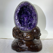 Natural Deep Purple Amethyst Egg with Wooden Stand Display Total 9,049.0g 210.0 by 220.0 by 310.0mm - Huangs Jadeite and Jewelry Pte Ltd