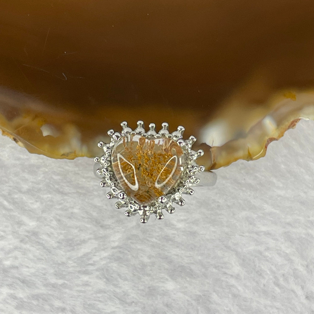 Natural Phantom Quartz in 925 Sliver Ring 4.99g 9.9 by 10.6 by 6.8mm Adjustable Size - Huangs Jadeite and Jewelry Pte Ltd