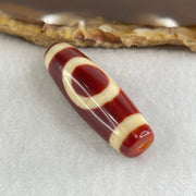 Natural Powerful Tibetan Old Oily Red White Agate One Eye Gold Metal Element Dzi Bead Heavenly Master (Tian Zhu) 一眼金天珠 8.81g 37.5 by 12.4mm - Huangs Jadeite and Jewelry Pte Ltd