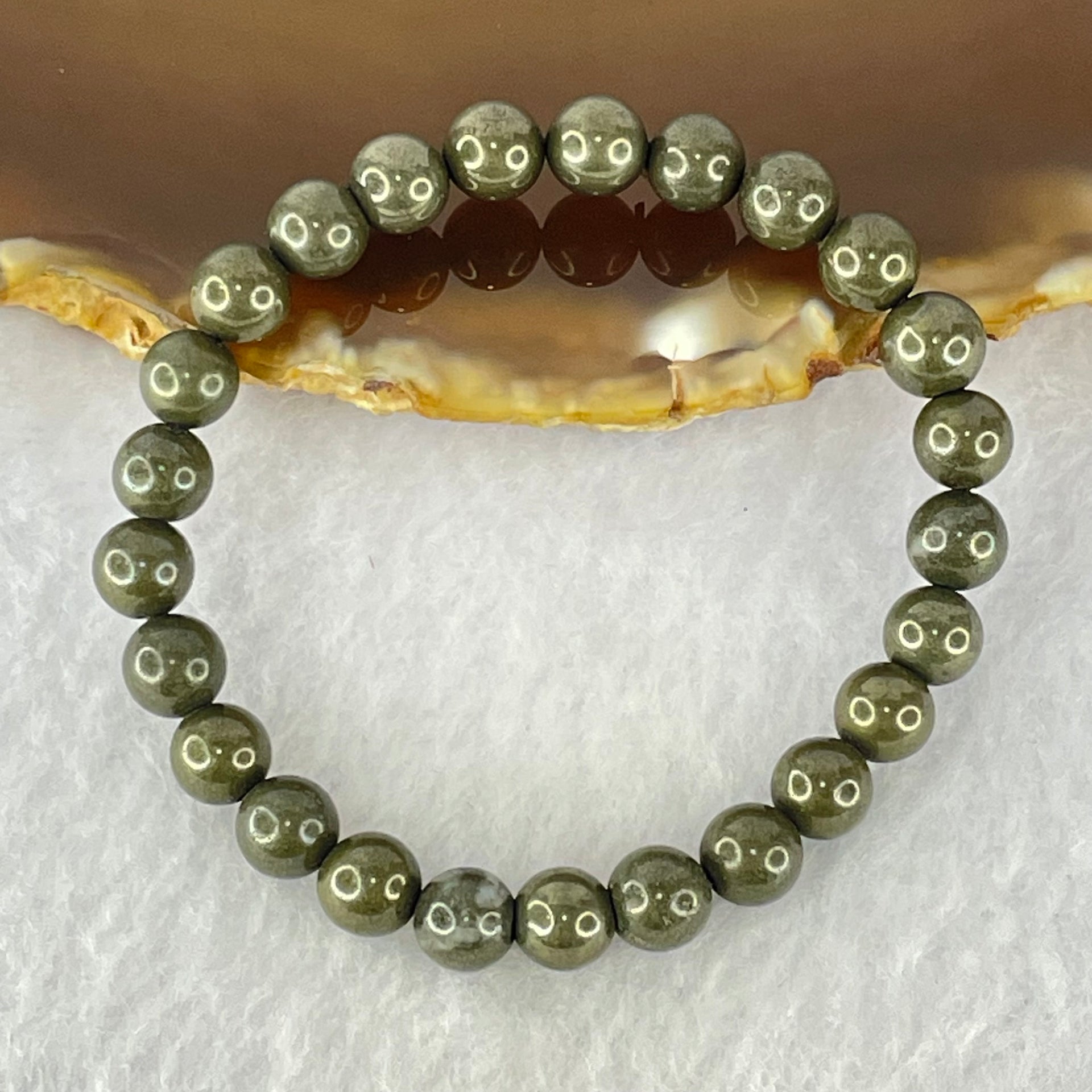 Natural Pyrite Beads Bracelet 天然黄铁矿手链 13.77g 13cm 6.5mm 25 Beads - Huangs Jadeite and Jewelry Pte Ltd