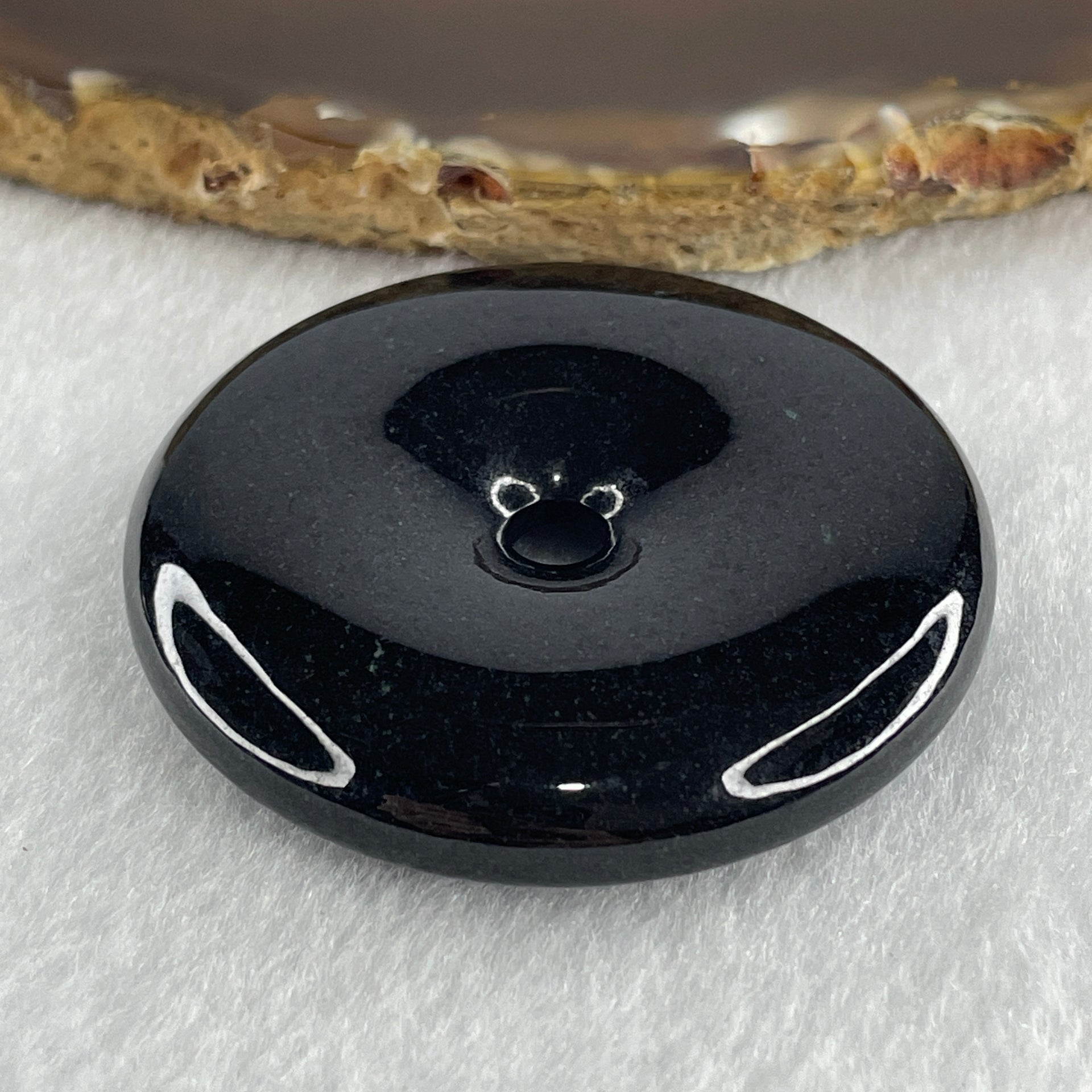 Type A Opaque Black Omphacite Jadeite Ping An Kou Donut Pendant 45.04g 48.3 by 9.2mm - Huangs Jadeite and Jewelry Pte Ltd