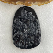 Type A Opaque to Partial Translucent Black Omphacite Jadeite Fu Lu Shou Pendant 29.69g 59.6 by 40.3 by 7.6mm - Huangs Jadeite and Jewelry Pte Ltd