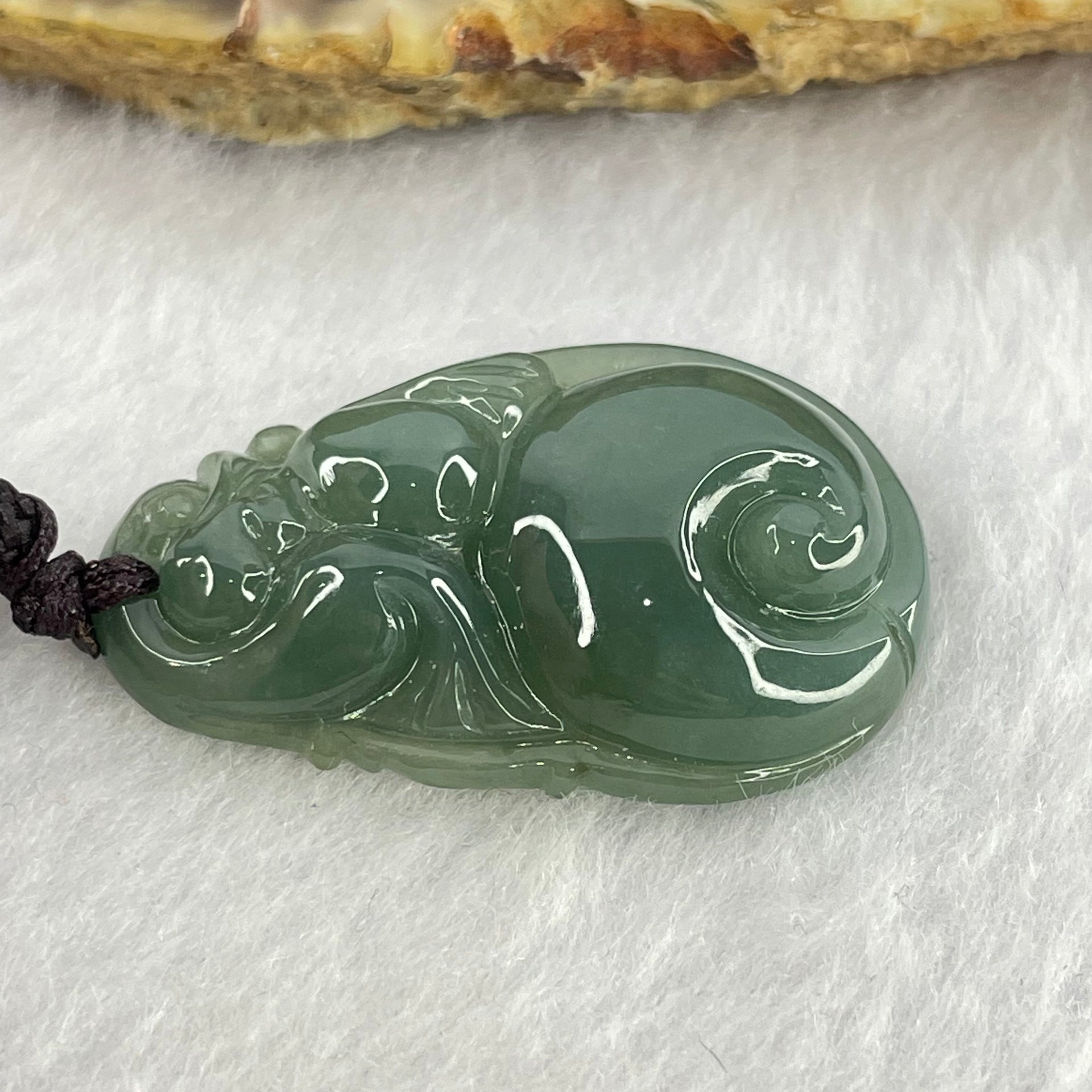 Type A Blueish Green Jadeite Pixiu Pendent 10.32g 32.6 by 20.9 by 8.4mm - Huangs Jadeite and Jewelry Pte Ltd