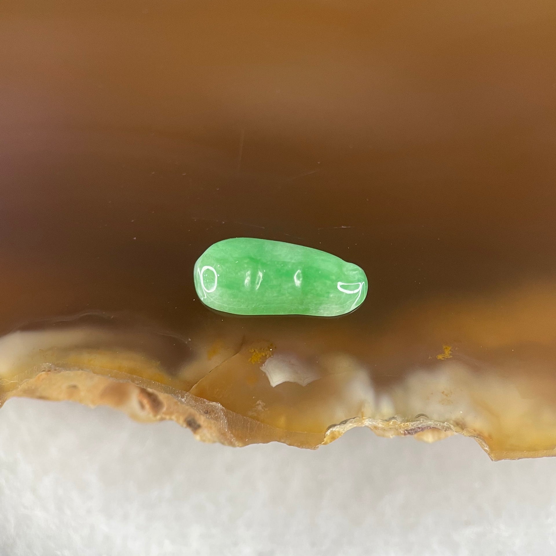 Type A Old Mine Full Green Jadeite Peapod Charm Stone For Setting 0.26g 10.6 by 4.8 by 2.2mm - Huangs Jadeite and Jewelry Pte Ltd