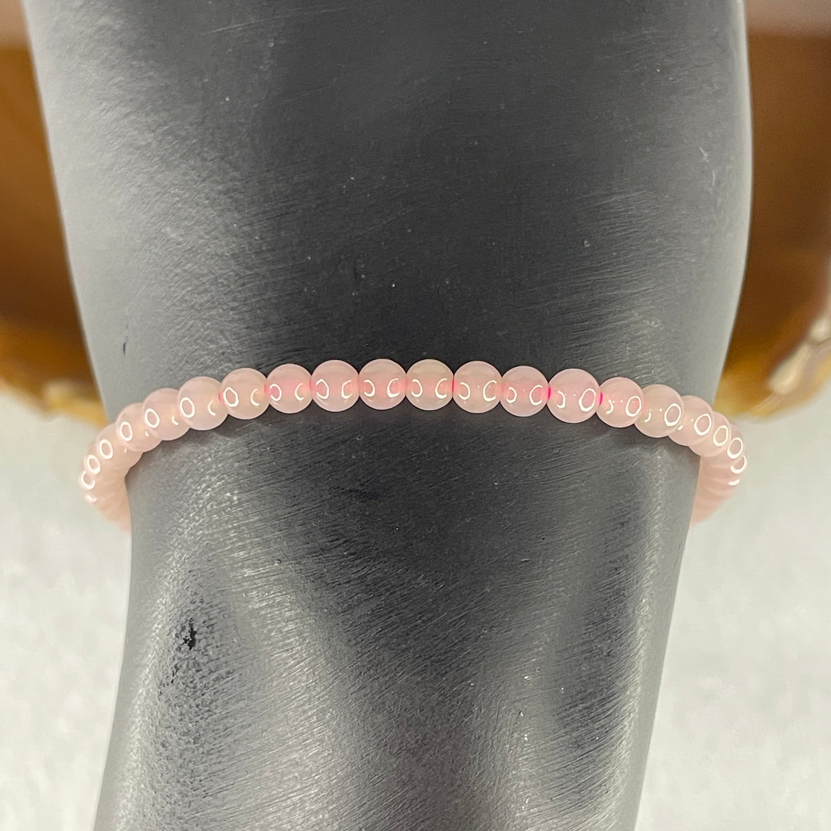 Natural Type A Semi-Icy Pink Jadeite Bracelet | 17cm Delicate 3.8mm Round Genuine Pink Jade Bead Strand with Rose Gold Clasp (5.30g 48 Beads) - Huangs Jadeite and Jewelry Pte Ltd