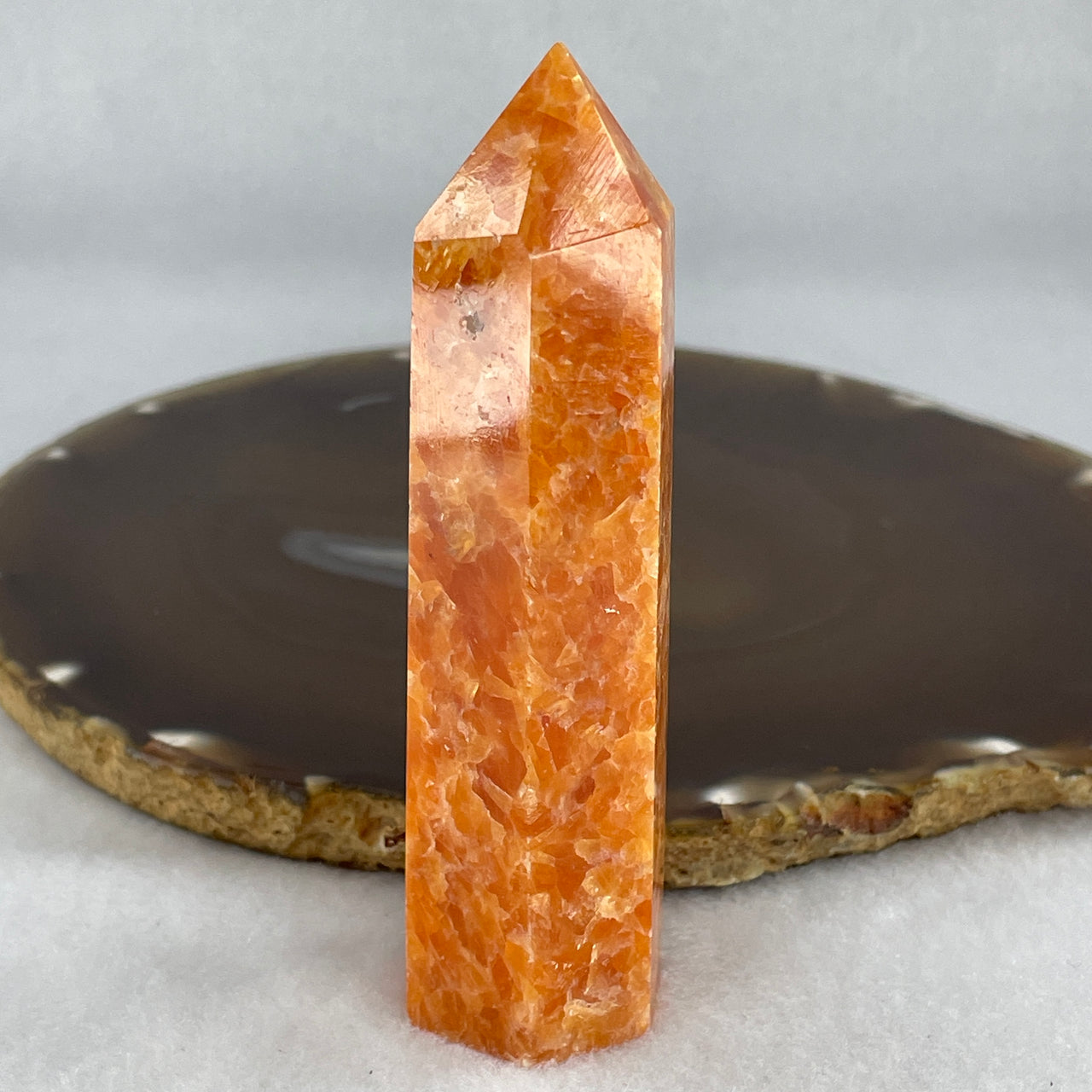 Natural Orange Calcite Quartz Tower Display 96.31g 25.9 by 23.4 by 92.7mm - Huangs Jadeite and Jewelry Pte Ltd