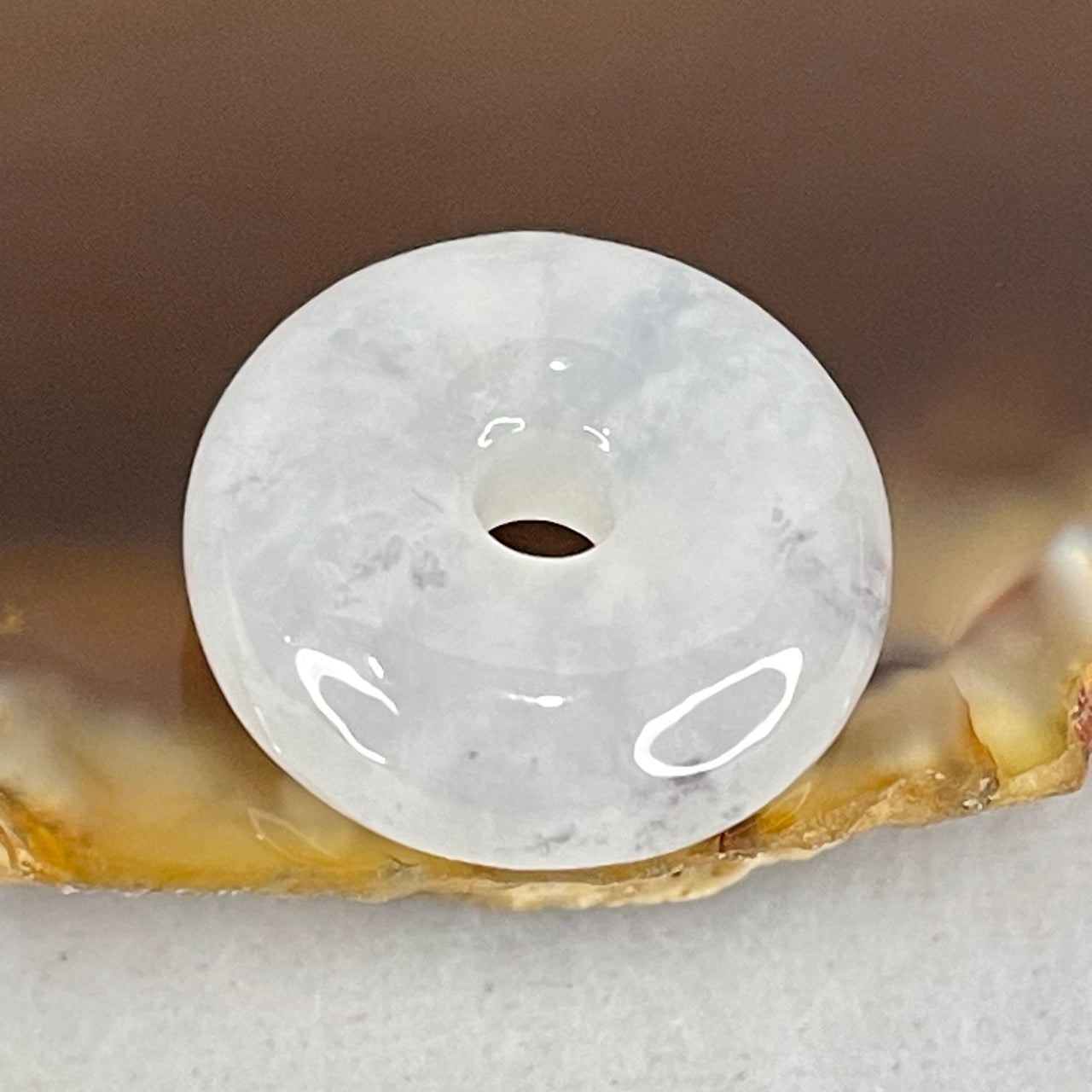 Type A Semi Icy Faint Lavender Green With Wuji Grey Jadeite Ping An Kou Charm/Pendant 3.19g 16.1 by 6.2mm - Huangs Jadeite and Jewelry Pte Ltd