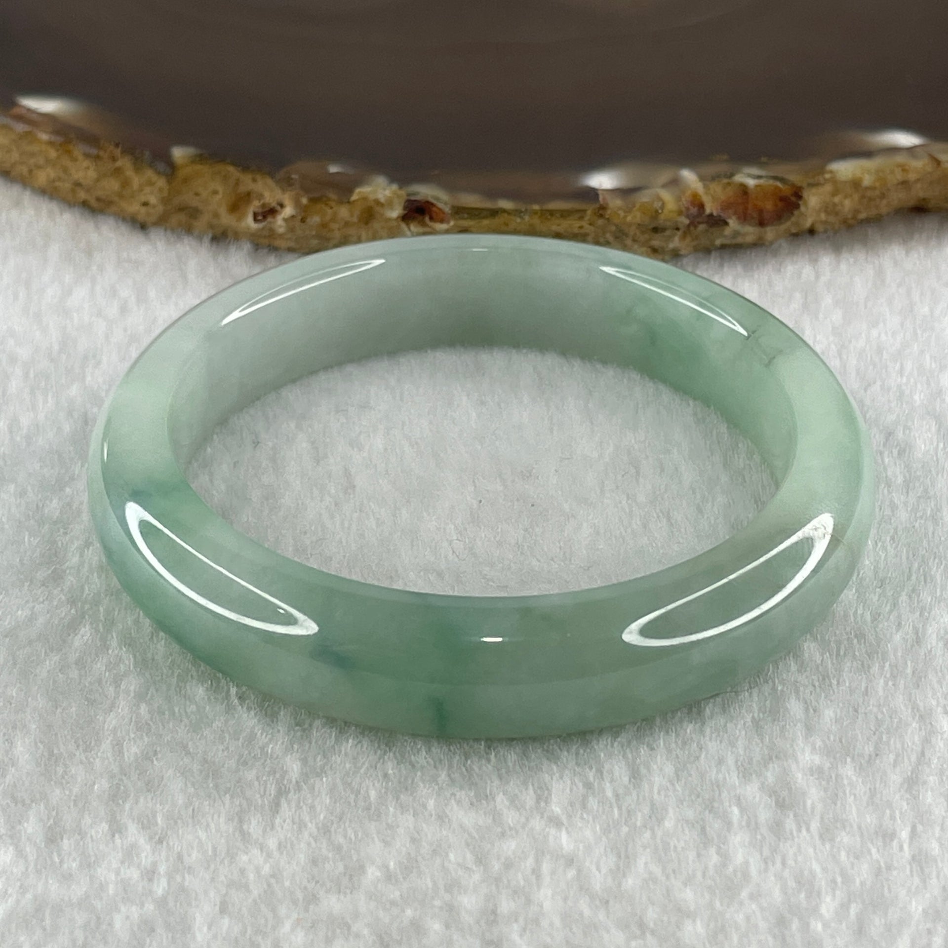 Type A Natural Light Green with Blueish Green Flora Piao Hua Jadeite Bangle 43.45g Inner Diameter 51.9mm 11.2 by 7.6mm (Very Very Slight Internal Lines) - Huangs Jadeite and Jewelry Pte Ltd