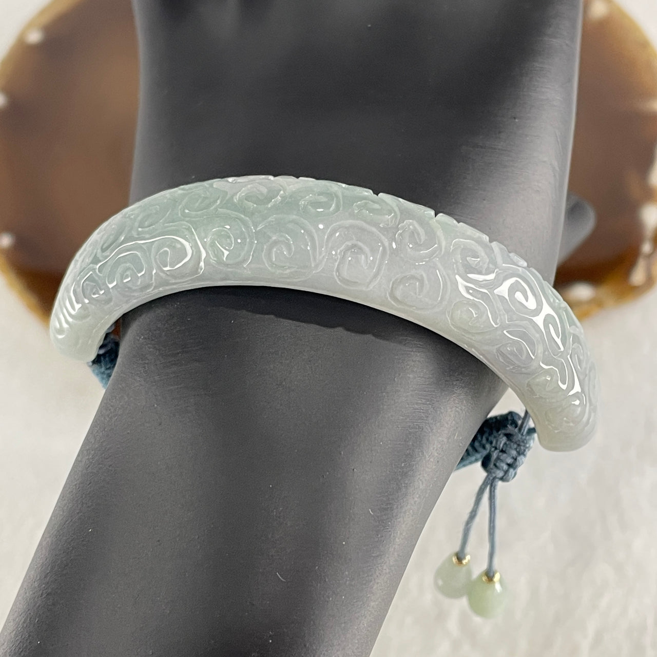 Natural Type A Light Green with Light Lavender Jadeite Flora with Fu and Hulu Charm Bracelet 32.11g 16cm 13.5 by 7.2mm - Fu 14.0 by 8.0mm