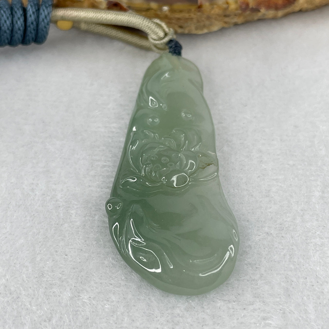 Certified Natural Type A Semi-Icy Green Jadeite Lotus Flower & Twin Fish Pendant | Masterpiece Hand-Carved Myanmar Feicui | Infinite Abundance, Spiritual Purity & Wealth Alignment Amulet (13.13g | 54.0x21.1x5.9mm)